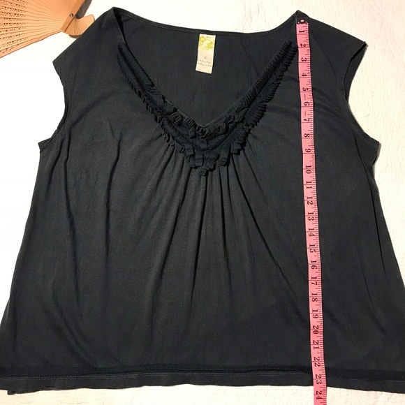 Anthropologie Top Ruffle V-Neck Charcoal  L - Picture 5 of 7